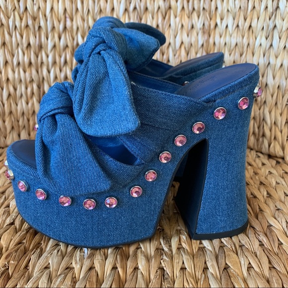 New Sugar Thrillz x Dolls Kill Strike a Pose Denim Platform Heels - Picture 4 of 9